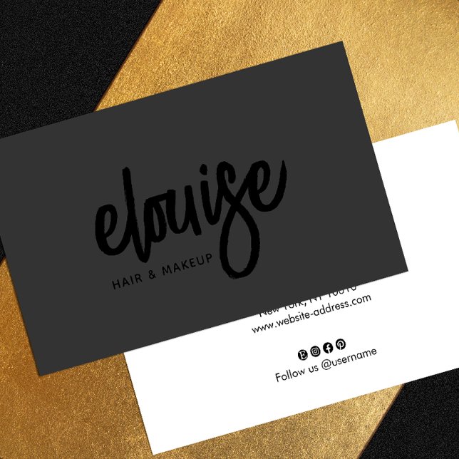 Black on Black Modern Brush Script Beauty Business Business Card (Creator Uploaded)