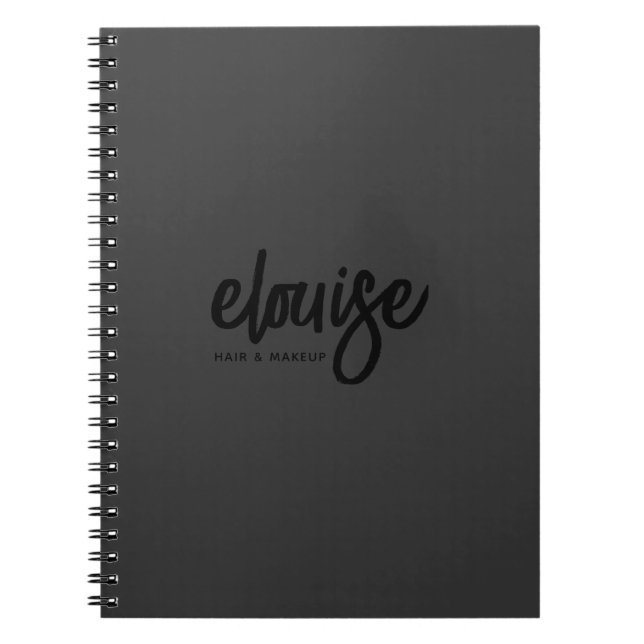 Black on Black Modern Brush Script Beauty Business Notebook (Front)