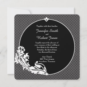 Black on Black Polka Dots Wedding Invitation
