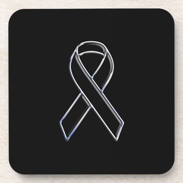 Black on Black Ribbon Awareness Coaster (Front)