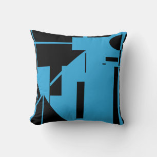 Black on Blue Human-like Stick Figure Abstract Art Cushion