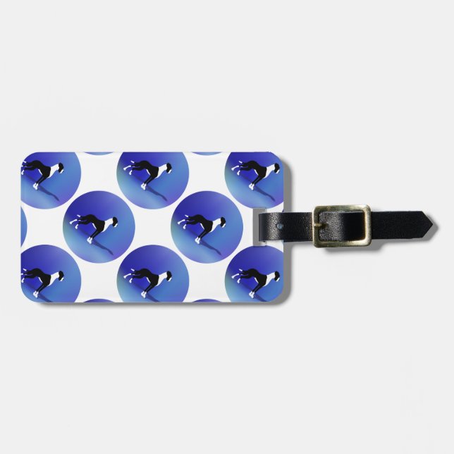 Black on blue luggage tag (Front Horizontal)