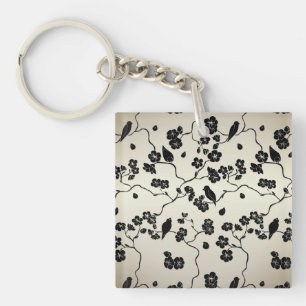 Black on Bronze Pattern Birds and Cherry Blossoms Key Ring