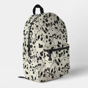Black on Bronze Pattern Birds and Cherry Blossoms Printed Backpack
