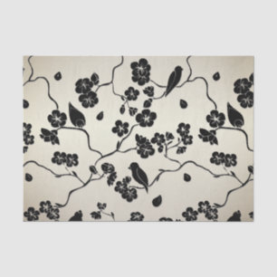Black on Bronze Pattern Birds and Cherry Blossoms Tissue Paper