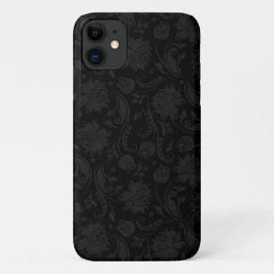 Black On Dark Grey Vintage Floral Damasks 2 iPhone 11 Case