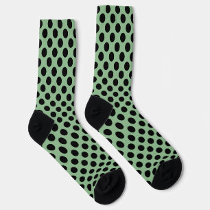 Black on Dark Sea Green Large Size Polka Dots Socks