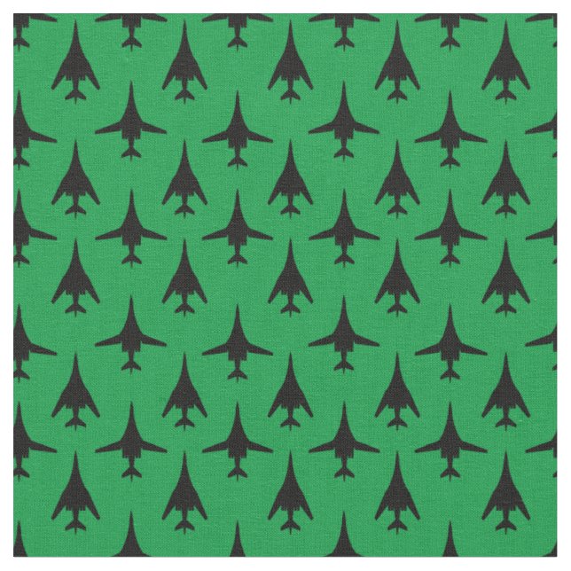 Black on Green B-1 Spirit Bomber Pattern Fabric (Close Up)