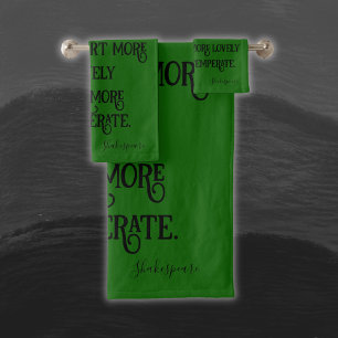 Black on Green Shakespeare Shall I Compare.. Bath Towel Set