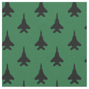 Black on Green Strike Eagle Fighter Jet Pattern Fabric