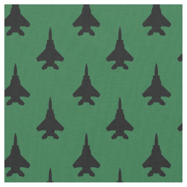 Black on Green Strike Eagle Fighter Jet Pattern Fabric (Close Up)