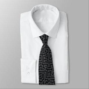 Black On Grey Geometric Maze Pattern Tie