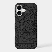 Black on Grey with Name and Chrysanthemums
