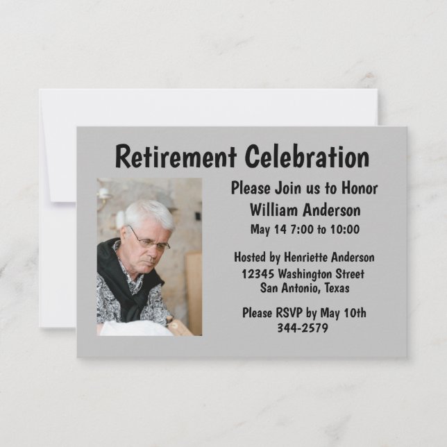 Black on Grey with photo Retirement Party  Invitation (Front)