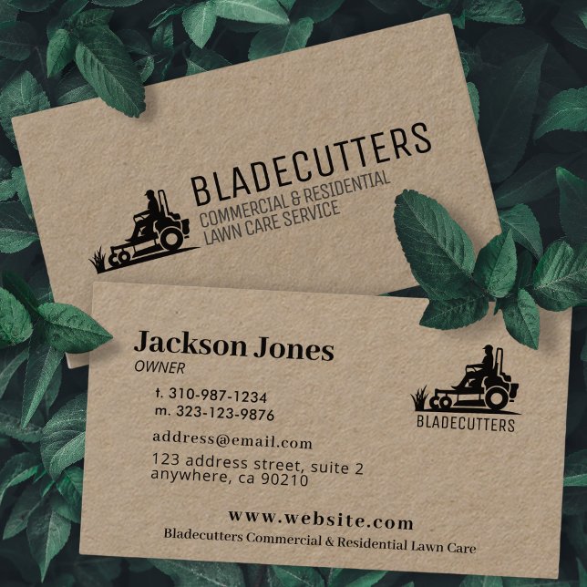Black on Kraft Lawn Care + Mowing Business Cards (Creator Uploaded)