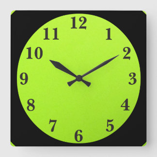 Black On Lime Green Square Wall Clock