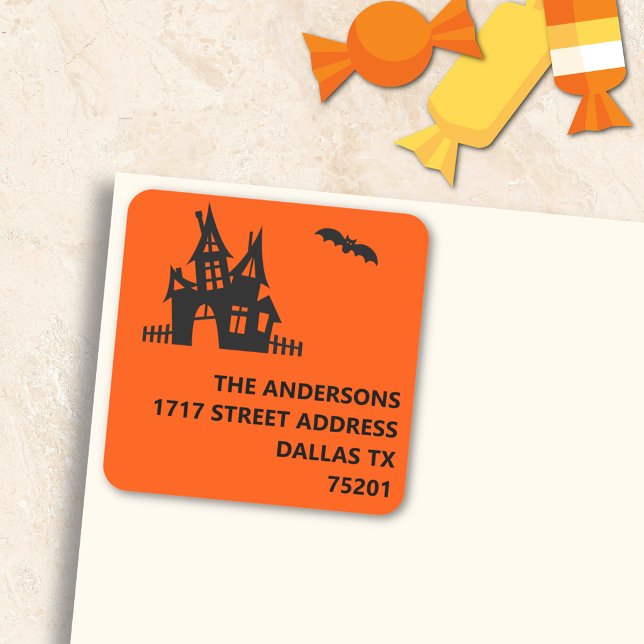 Black on Orange Halloween Return Address Sticker (Creator Uploaded)