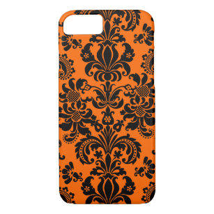 Black On Orange Vintage Floral Damasks Case-Mate iPhone Case
