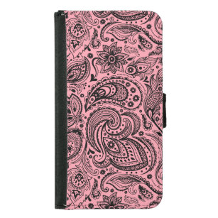 Black On Pink Paisley Damasks Lace Samsung Galaxy S5 Wallet Case