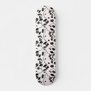 Black on Pink Pattern Birds and Cherry Blossoms Skateboard