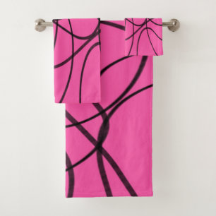 Black on Pink Ribbon Art Bath Towel Set