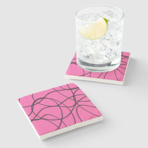 Black on Pink Ribbon Art Stone Coaster