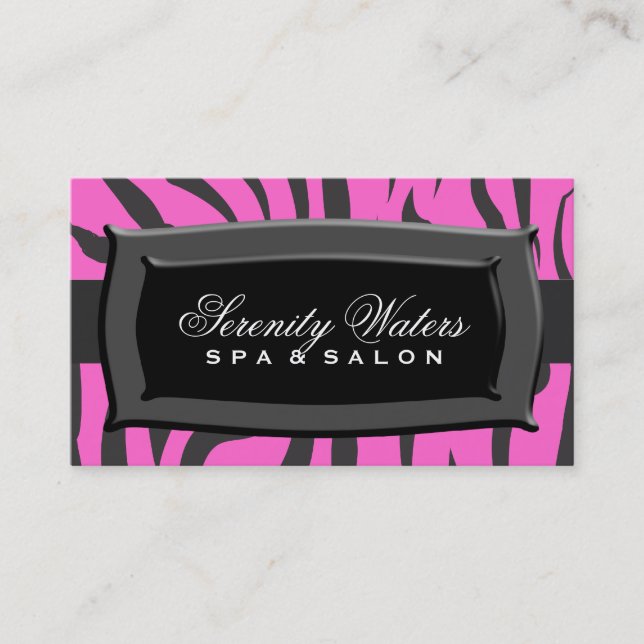 Black On Pink Zebra Stripes Business Card (Front)