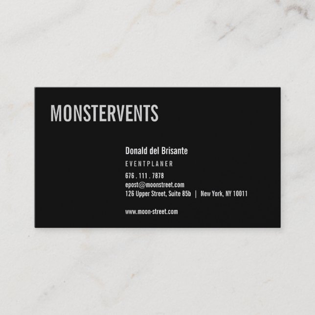 Black on platinum, for event planer business card (Front)