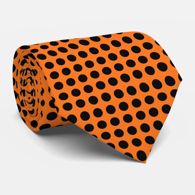 Black on Pumpkin Large Size Horizontal Polka Dots Tie (Rolled)