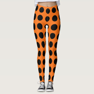 Black on Pumpkin Large Size Polka Dots Leggings