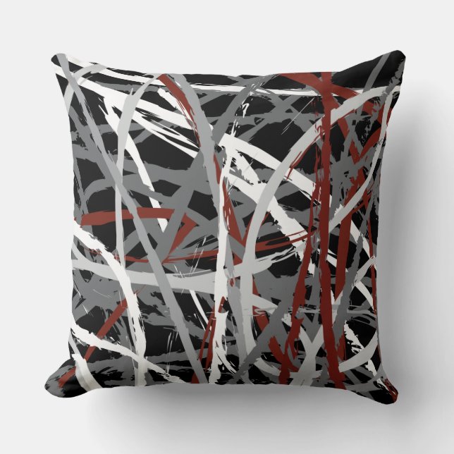 BLACK ON RED LINES DESIGN Retro Throw Pillow (Front)