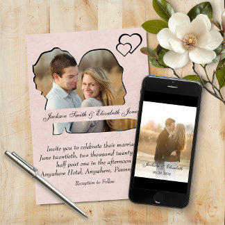 Black on Rose Bride and Groom Shape Photo Wedding Invitation