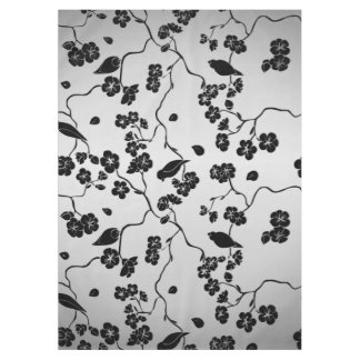 Black on Silver Pattern Birds and Cherry Blossoms Tablecloth