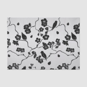 Black on Silver Pattern Birds and Cherry Blossoms  Tissue Paper