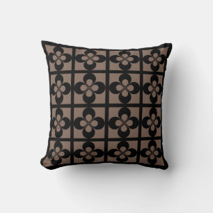 Black on Taupe Brown Geometric Floral Cushion
