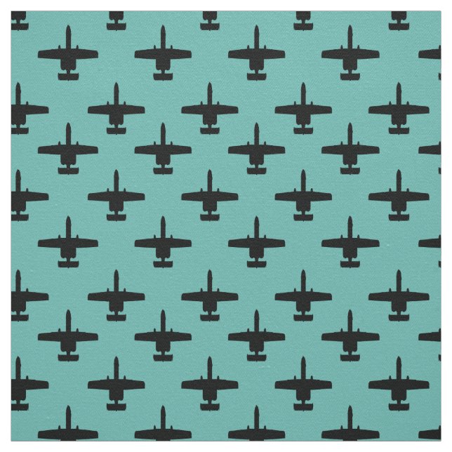 Black on Turquoise A-10 Warthog Attack Jet Pattern Fabric (Swatch)