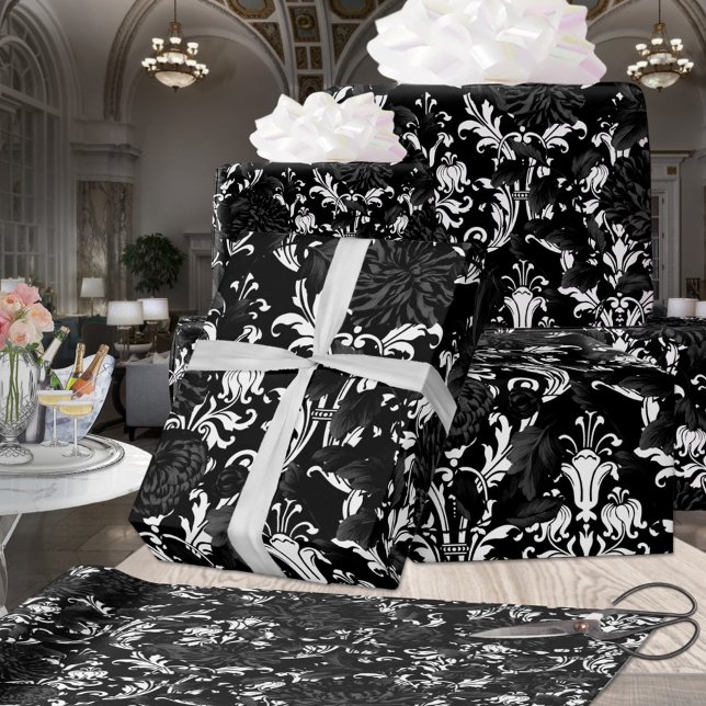 Black On White Acanthus Leaf Black Floral Palace Wrapping Paper (Creator Uploaded)