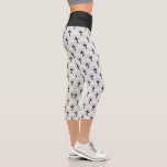 Black on white art-deco pattern capri leggings<br><div class="desc">The black art-deco geometric pattern over a changeable white background.</div>