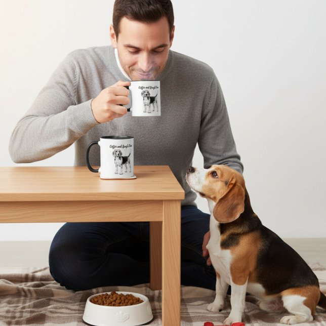 Black On White Beagle and Coffee Personalise Mug (Creator Uploaded)