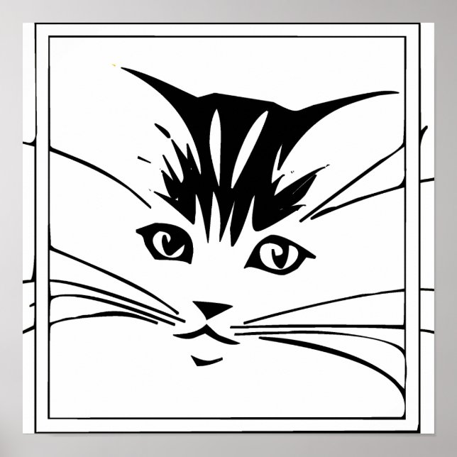 Black on White Cat Outline Poster (Front)