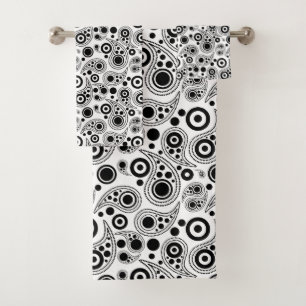 Black on White circle  dots paisley style pattern Bath Towel Set
