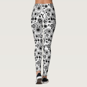 Black on White circles paisley style pattern Leggings