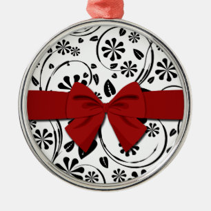 Black on White Daisy Flower Pattern Metal Tree Decoration