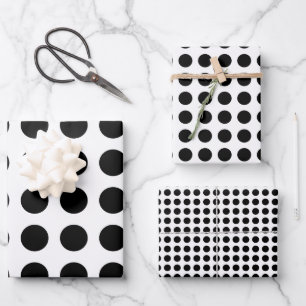 Black on White Different Sizes Horiz. Polka Dots Wrapping Paper Sheet