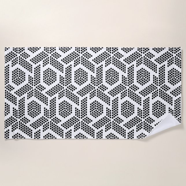 Black on white dots geometric pattern beach towel (Front)