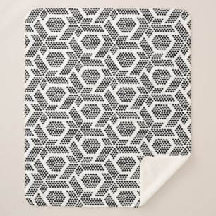 Black on white dots geometric pattern sherpa blanket