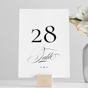 Black on White Elegant Calligraphy Wedding Table Number