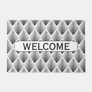 Black on White Fan Flower Art Deco Pattern Doormat