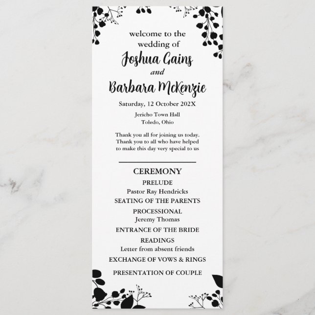 Black on white Flat Program Programme (Front)