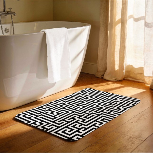 Black On White Geometric Maze Pattern Bath Mat (Creator Uploaded)